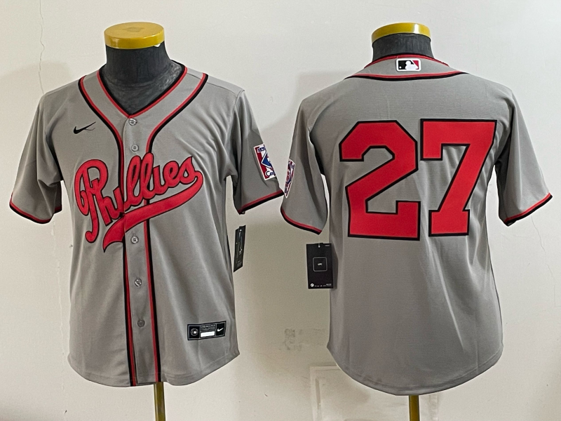Youth 2026 Philadelphia Phillies #27 grey Game Nike MLB Jersey 083000->youth mlb jersey->Youth Jersey
